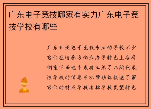 广东电子竞技哪家有实力广东电子竞技学校有哪些